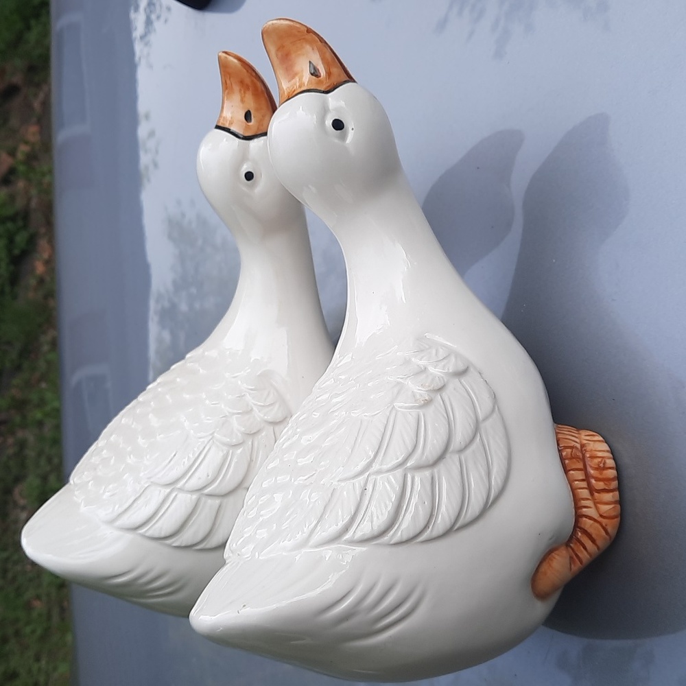 Set of Two Handpainted Ceramic Geese
